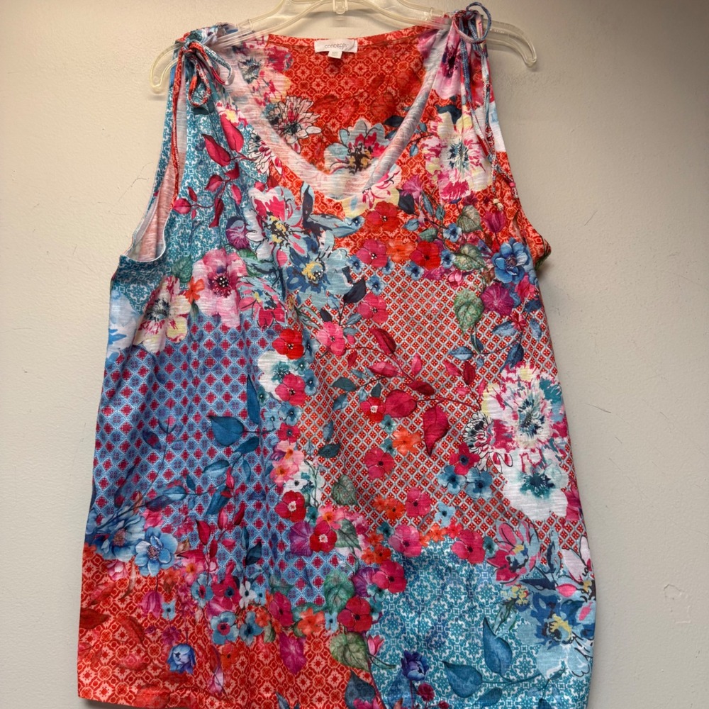 Concepts Tank Top Womens XXL 20 Multi Excellent Floral Patchwork Tie Shoulder